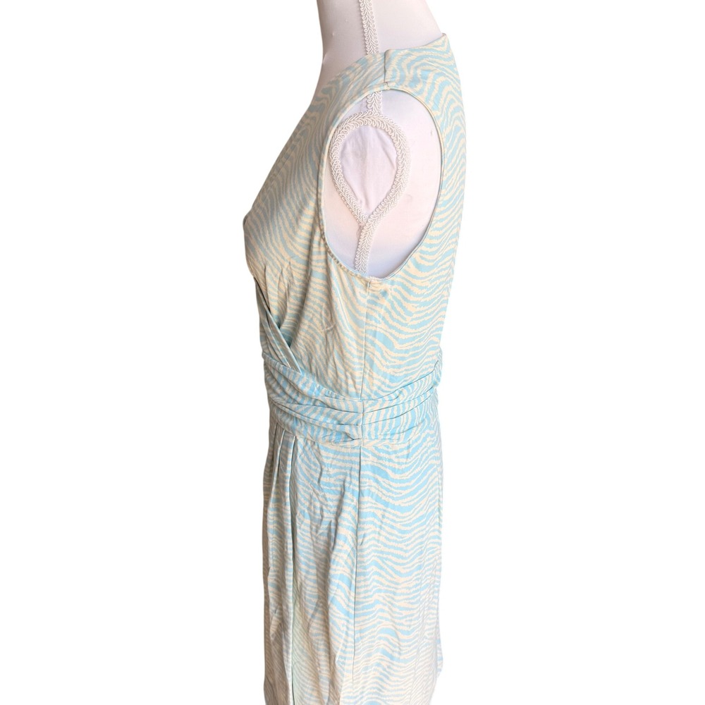 J.McLaughlin Blue White Zebra Print Faux Wrap‎ Sleeveless Sheath Dress Small - Picture 2 of 7